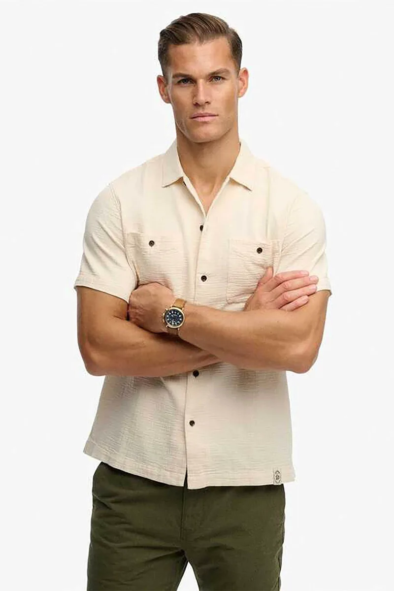 Superdry ανδρικό πουκάμισο textured με τσέπες Relaxed Fit "The Merchant Store" - M4011123A Μπεζ