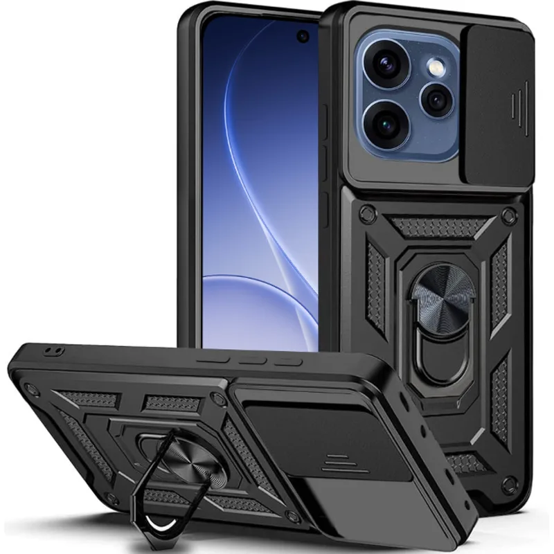 Θήκη Oppo Reno15 F / 15 FS Techsuit CamShield Ανθεκτική με Κάλυμμα για την Κάμερα & Μεταλλικό Ring Holder - Black (5949419355422)