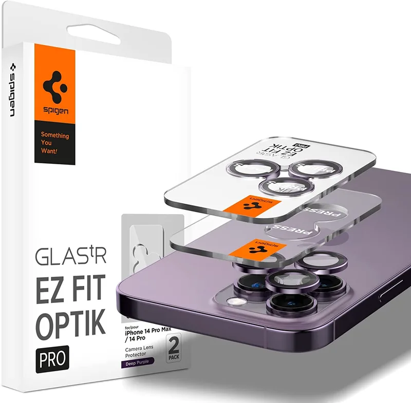 Spigen GLAS.tR EZ Fit OPTIK Pro Camera Lens Protector - Αντιχαρακτικό Προστατευτικό Γυαλί για Φακό Κάμερας Apple iPhone 14 Pro / 14 Pro Max - 2 Τεμάχια - Deep Purple (AGL05597)