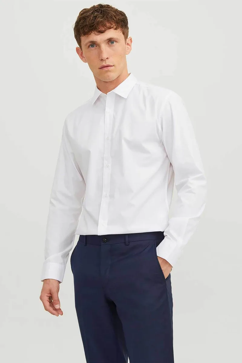 JACK & JONES ανδρικό πουκάμισο μονόχρωμο - 12187222 Λευκό