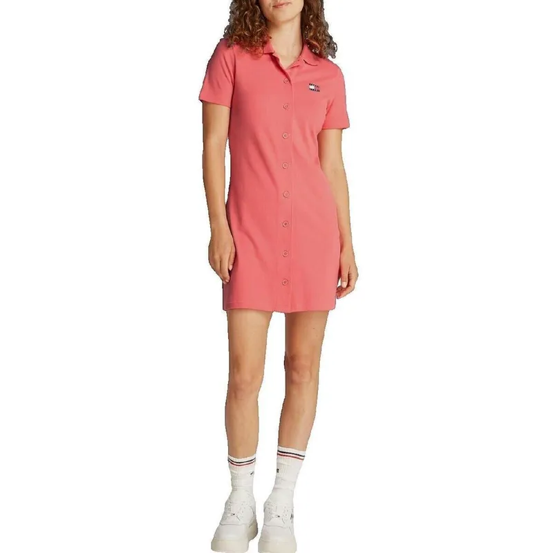Κοντά Φορέματα Tommy Hilfiger Robe Tommy Jeans Pique Polo Rose