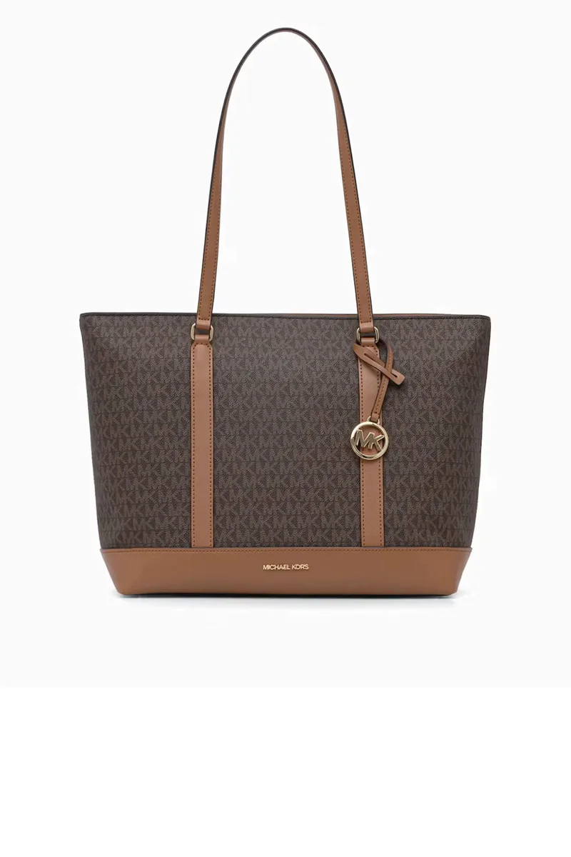 MICHAEL KORS ΤΣΑΝΤΑ SHOPPING BAG ΩΜΟΥ ANDIE ALL OVER LOGO ΚΑΦΕ/ΤΑΜΠΑ