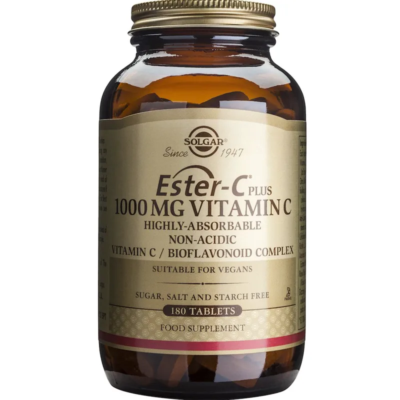 Solgar Ester-C 1000mg Συμπλήρωμα Διατροφής με Βιταμίνη C & Βιοφλαβονοειδή Υψηλής Απορροφησιμότητας Ήπια στο Στομάχι για Ενίσχυση του Ανοσοποιητικού 180tabs
