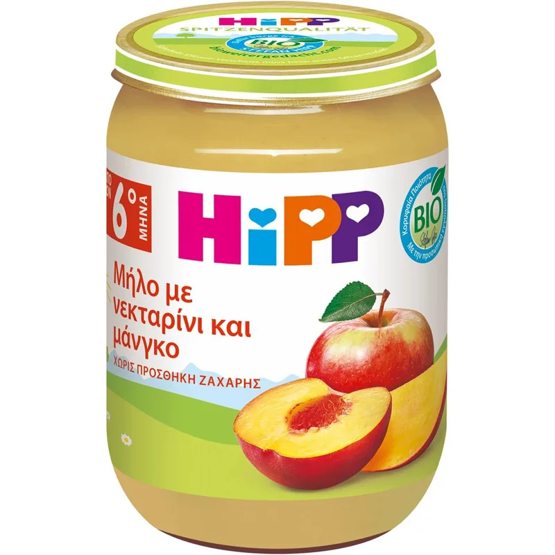 Hipp Bio Apple, Nectarine & Mango Baby Fruit Cream 6m+ Βιολογική Κρέμα Φρούτων με Μήλο, Νεκταρίνι & Μάνγκο Χωρίς Προσθήκη Ζάχαρης για Βρέφη από τον 6ο Μήνα 190g