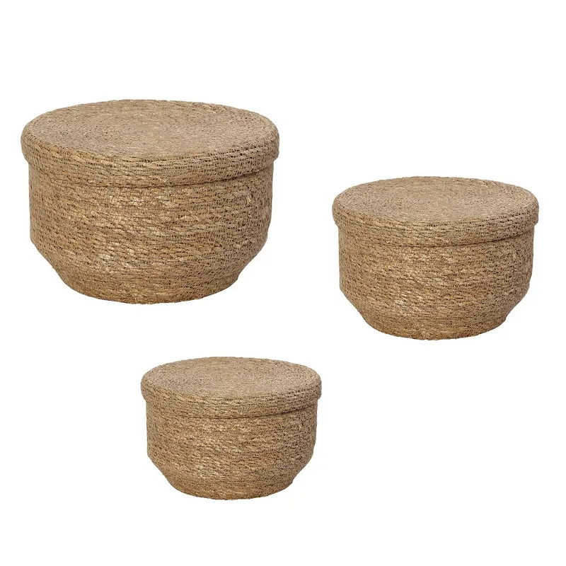 Καλάθι Με Καπάκι Σετ 3τμχ Seagrass Natural ESPIEL 30x18εκ.-25x15εκ.-20x12εκ. KAG410 (Υλικό: Seagrass, Χρώμα: Natural) - ESPIEL - KAG410
