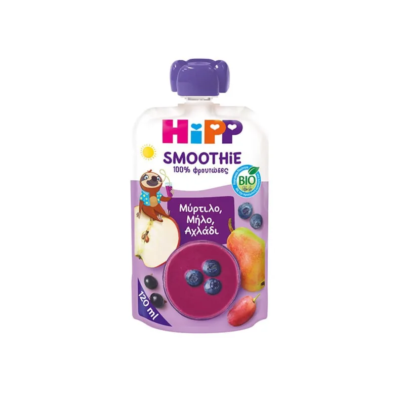 HIPP Bio Smoothie Mε Μύρτιλο, Μήλο & Αχλάδι 12m+ 120ml