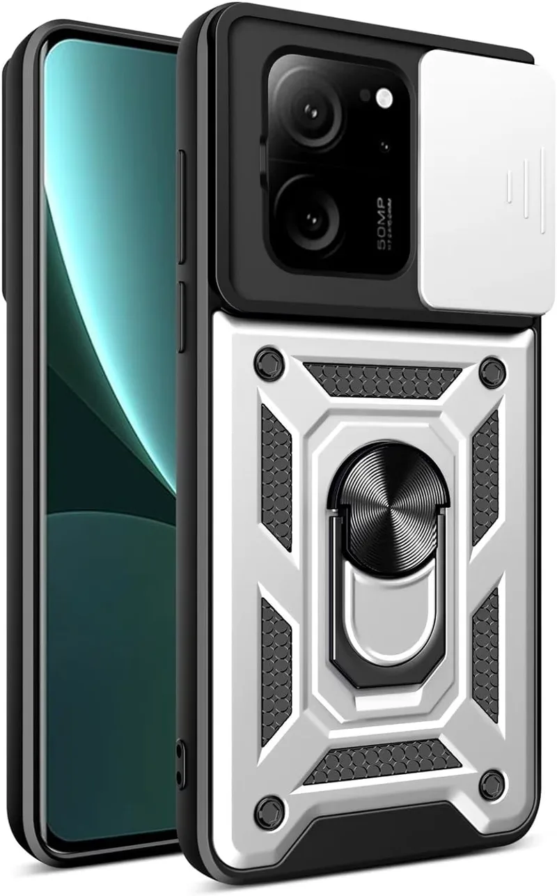 Bodycell Armor Slide - Ανθεκτική Θήκη Xiaomi 13T / 13T Pro με Κάλυμμα για την Κάμερα & Μεταλλικό Ring Holder - Silver (5206015072345)