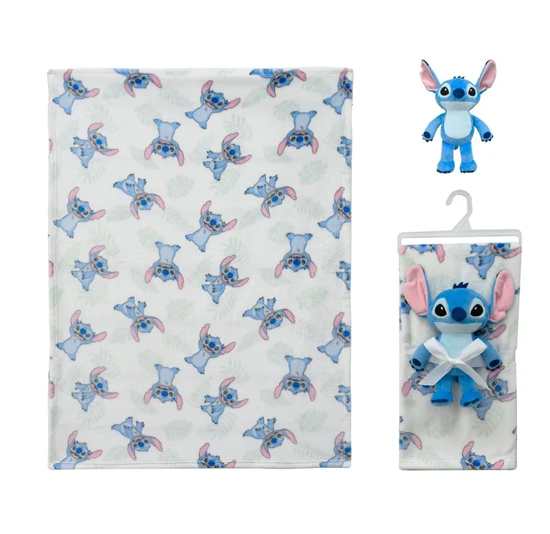 Λούτρινο Disney Home Σετ 2 Τεμ- bebe Stitch 28 Ύψος 25 cm & Κουβέρτα Coral Fleece 75x100 cm White-Bluee