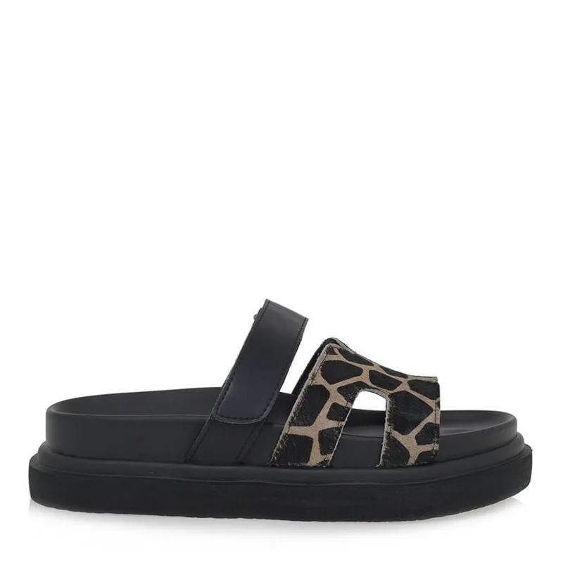Γυναικεία Δερμάτινα Flatforms Exe HS53023-40V Μαύρο Giraffe Πονυ U403R34021L7