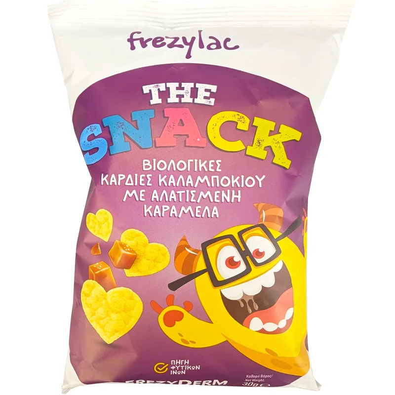 Frezyderm Frezylac The Snack Organic Corn Hearts Salted Caramel Γευστικό Σνακ από Βιολογικές Καρδιές Καλαμποκιού με Γεύση Αλατισμένη Καραμέλα 30g