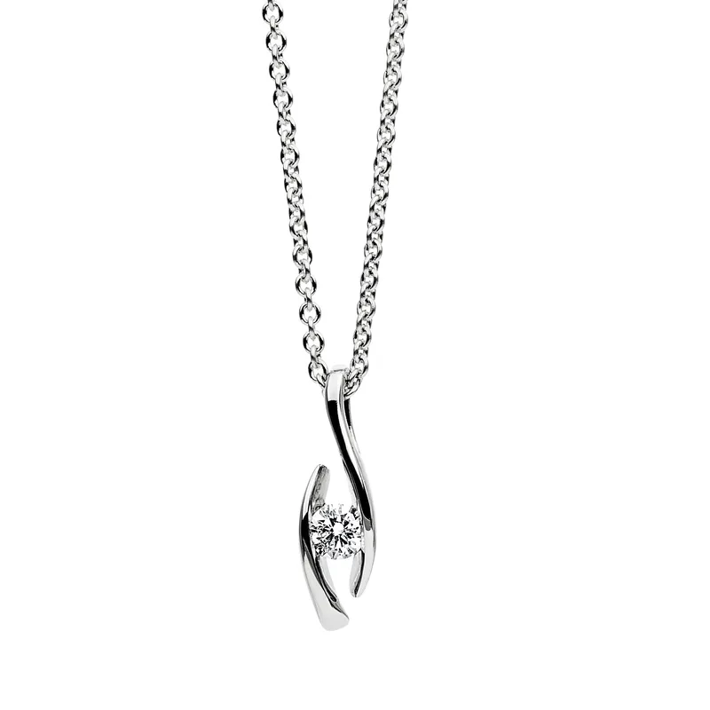 Diamond Group Κολιέ Mονόπετρο με Διαμάντι Brilliant από Λευκό Χρυσό 18 Καρατίων KL2019