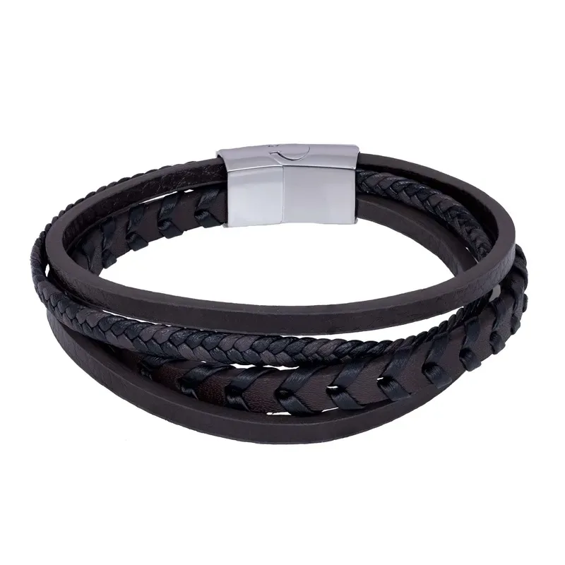 Ανδρικό τριπλό δερμάτινο βραχιόλι U.S POLO Stainless Steel JW9266BR JW9266BR Ατσάλι
