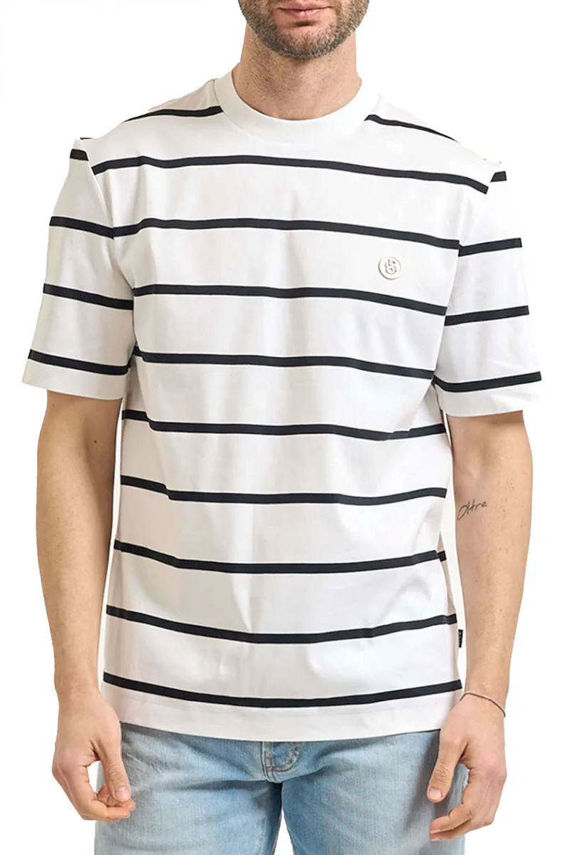 BOSS T-SHIRT C-TAUT-1 MERCERISED ΡΙΓΕ ΛΕΥΚΟ-ΜΠΛΕ