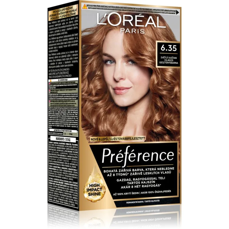 L’Oréal Paris Préférence βαφή μαλλιών απόχρωση 6.35 Light Amber 1 τμχ