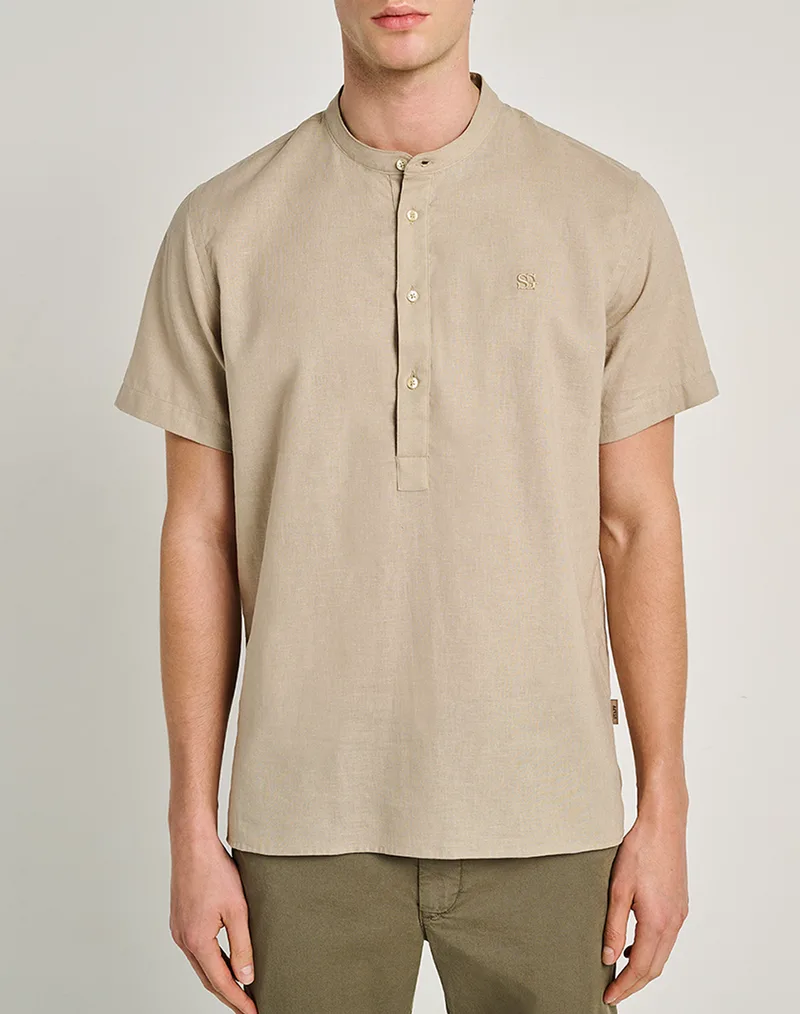 STAFF Trevor 1 Man Shirt Mao Collar 30%Linen 70%Co 61-204.055-Ν0033 SandyBrown