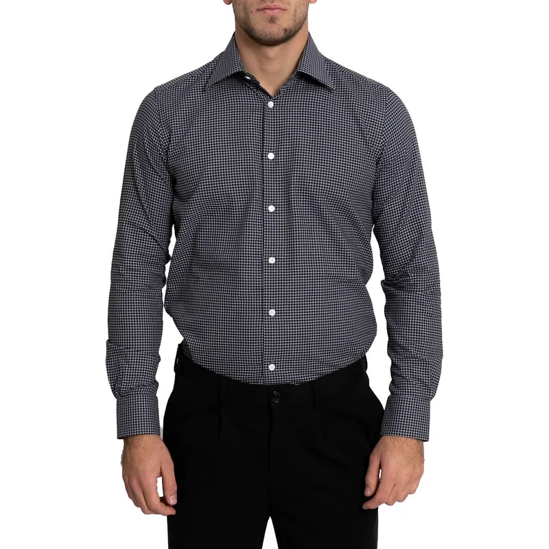 MONK Ανδρικό Γκρι Check-Pattern Button-Down Shirt