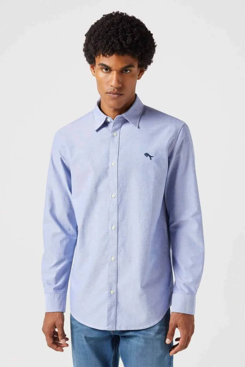 Wrangler® ανδρικό πουκάμισο με κεντημένο logo Regular Fit - 112350481 Μπλε Ανοιχτό