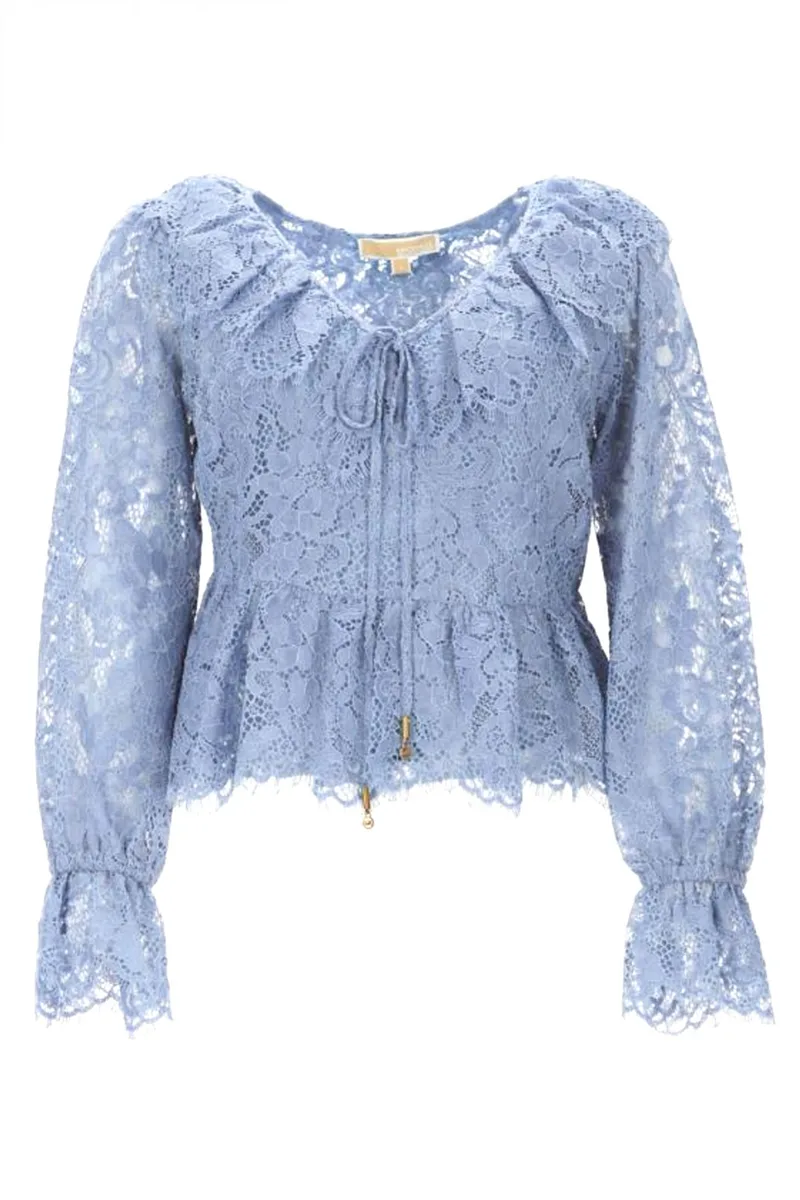 MICHAEL KORS ΜΠΛΟΥΖΑ CROPPED ΔΑΝΤΕΛΑ C-THRU ΕΣΩΤΕΡΙΚΟ TOP ΣΙΕΛ