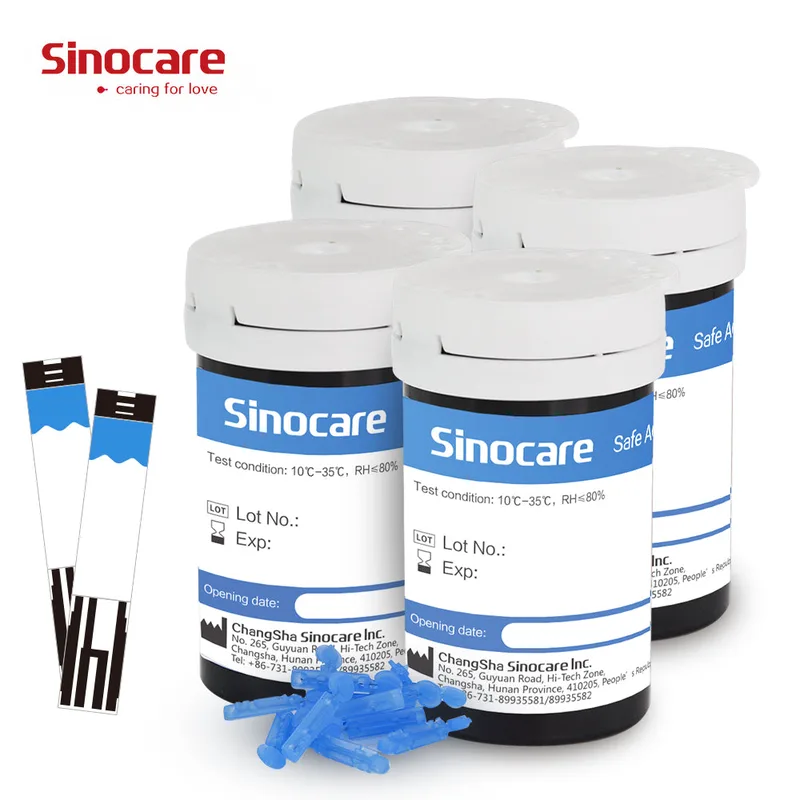 [100pcs] Sinocare Glucometer Glucose Test Strips with free lancets | Safe AQ Angel