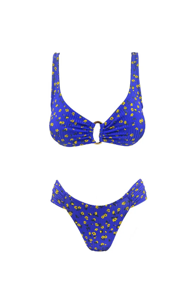 Emma Swimwear σετ γυναικείο μαγιό μπικίνι "Yellow Bloom D Cup" - EMMA 992 Μπλε
