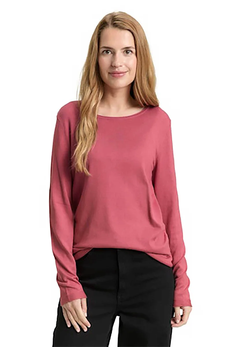 Tom Tailor γυναικεία πλεκτή μπλούζα μονόχρωμη Regular Fit - 1049492 Ροζ Hot