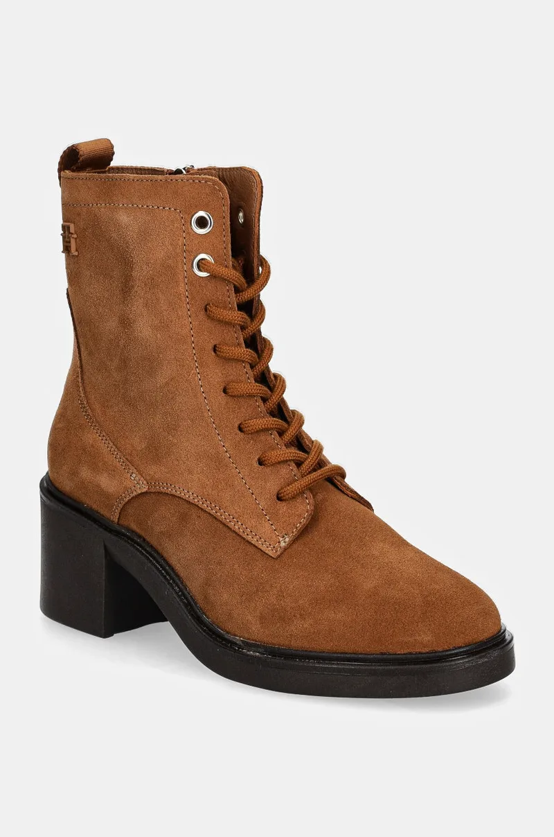 Σουέτ μπότες Tommy Hilfiger SUEDE MID HEEL LACEUP LOGOTAPE