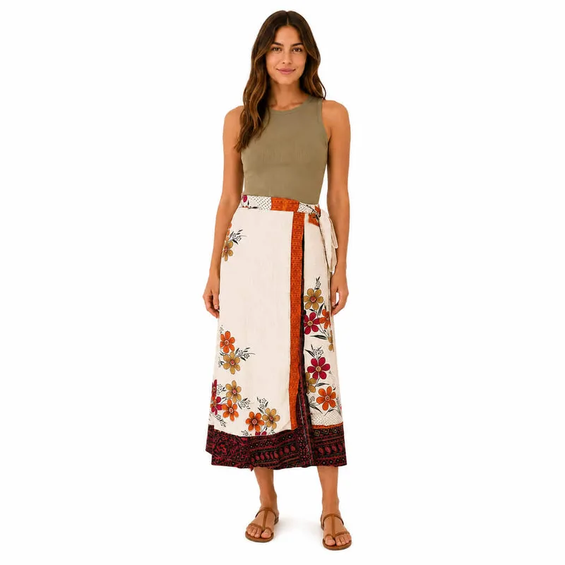 Μακριά Φούστα Boho με Εμπριμέ Σχέδια Μπεζ 27443