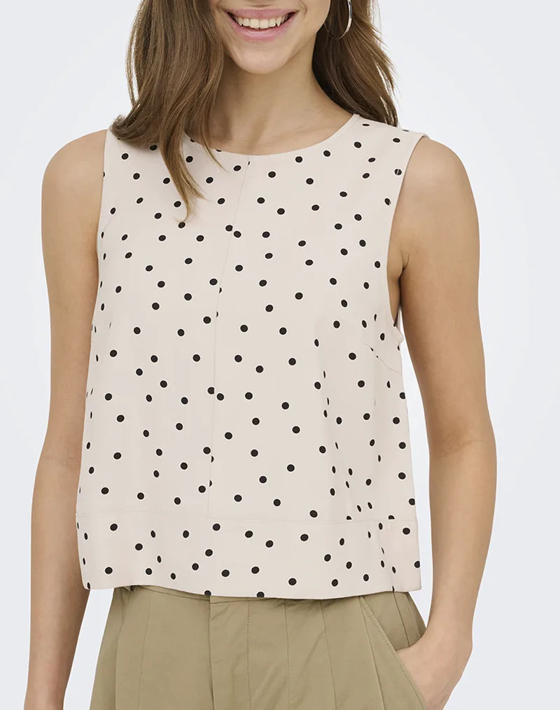 ONLY ONLDORSI ARIS SL LOOSE TOP WVN CC 15364286-Pumice StoneDotpoint Biege