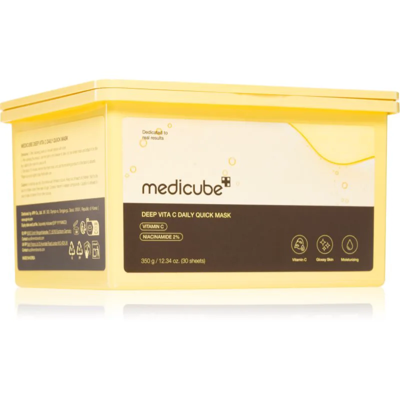 Medicube Deep Vita C Daily Quick Mask υφασμάτινη μάσκα ενυδάτωσης για ενοποίηση τόνου της απόχρωσης δέρματος μεγάλη συσκευασία 30 τμχ