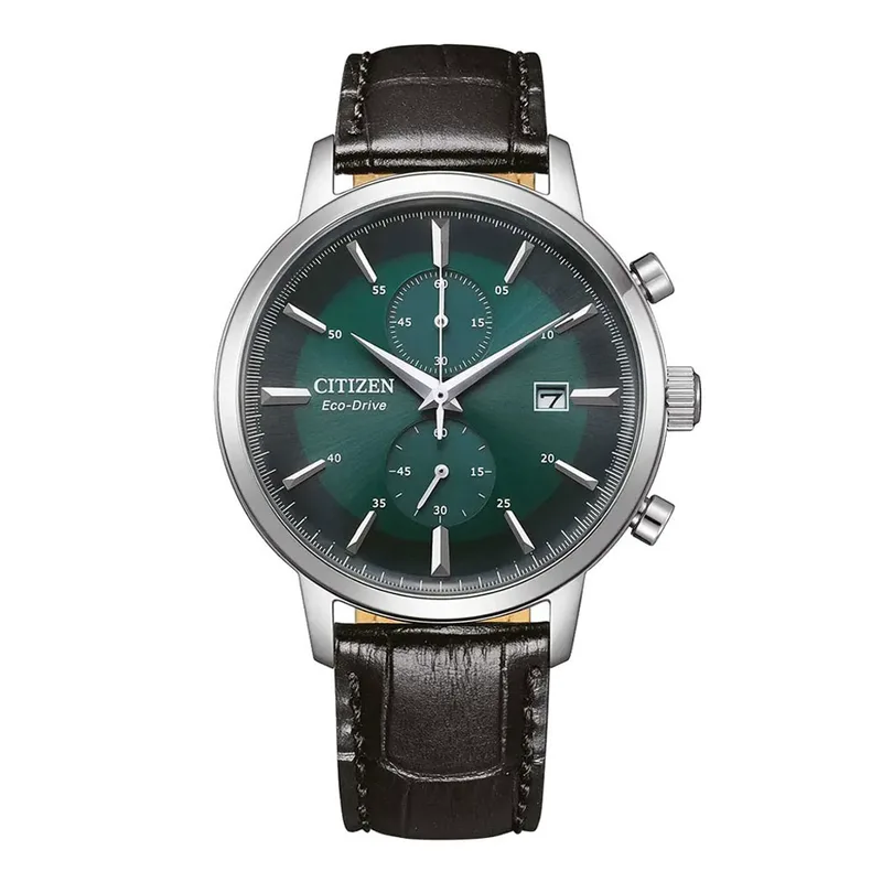 CITIZEN Eco Drive Black Leather Strap Chronograph CA7069-24X