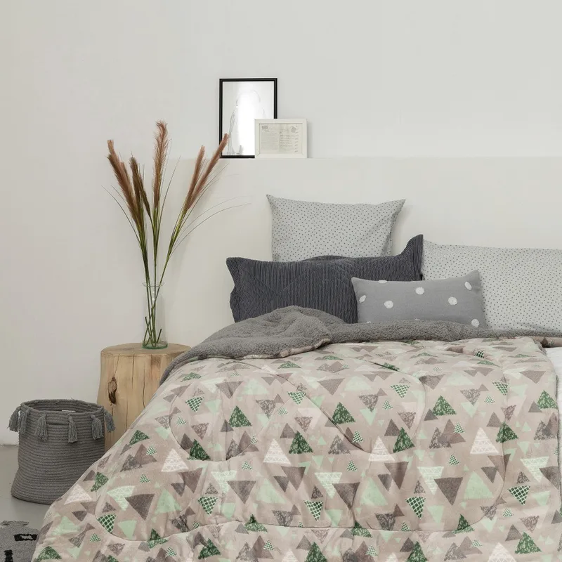 Κουβέρτα Fleece Φωσφοριζέ με Sherpa Υπέρδιπλη Palamaiki Blake Grey 220x240