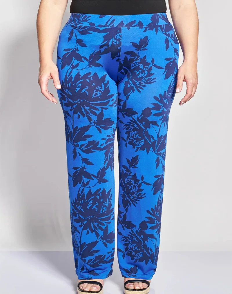 PARABITA Παντελόνα σε botanical print με ελαστική μέση 012610200446-003 Blue