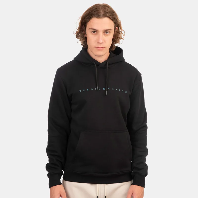REBASE BRUSHED FLEECE HOODIE ΜΑΥΡΟ