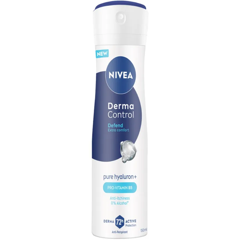 Nivea Derma Control Defend Extra Comfort Anti Perspirant Spray Γυναικείο Αντί Ερεθιστικό Αποσμητικό με Καθαρό Υαλουρονικό & Προ-βιταμίνη Β5 Χωρίς Αλκοόλ 150ml