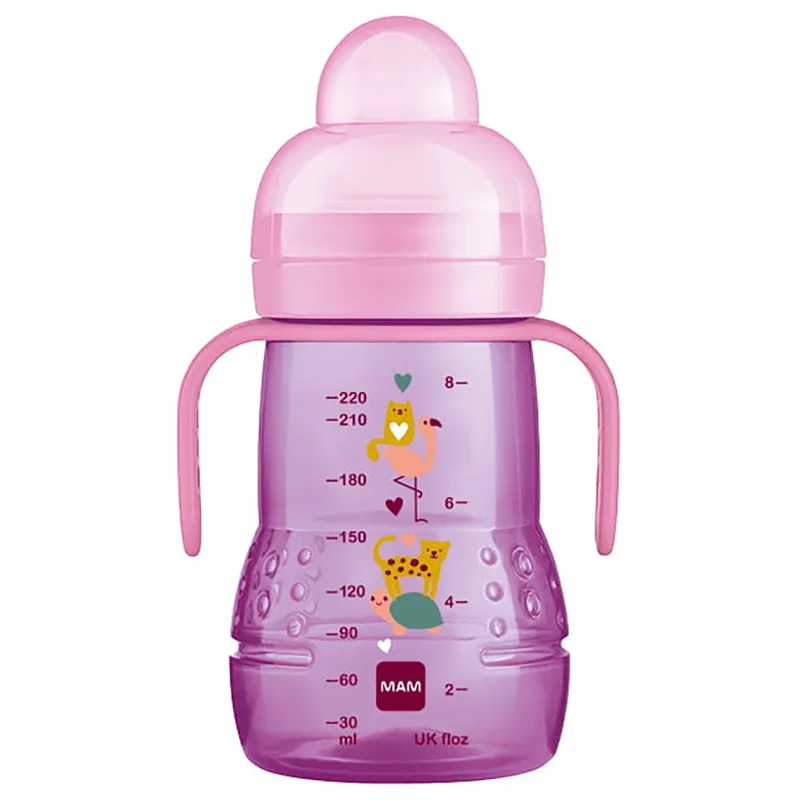 Mam Trainer+ Kit Κωδ 450 Εκπαιδευτικό Μπιμπερό Πολυπροπυλενίου με Θηλή Σιλικόνης 4m+, 220ml - Ροζ