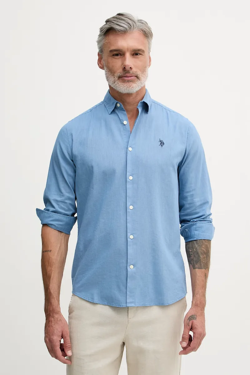 U.S. Polo Assn. πουκάμισο ανδρικό με βαμβάκι LINEN BLEND LS