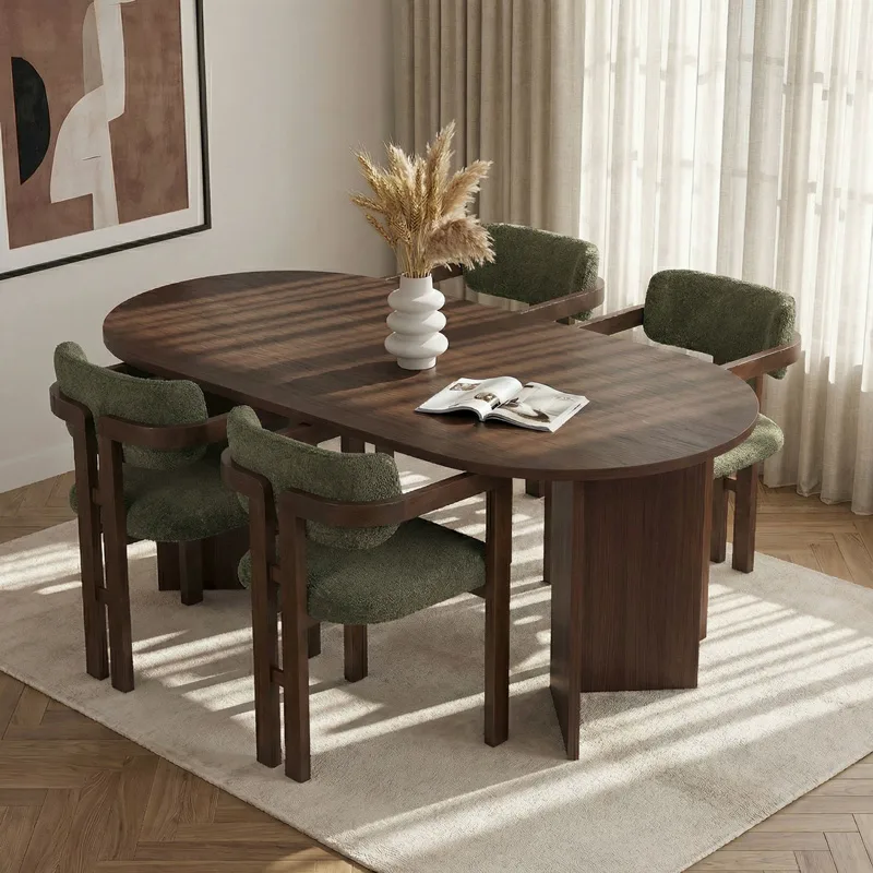 Σετ Τραπεζαρίας Με Καρέκλες 5 Τεμαχίων Meridia 4 - Milano Walnut, Dark Walnut, Green 266Arc1506 (180x75x90)