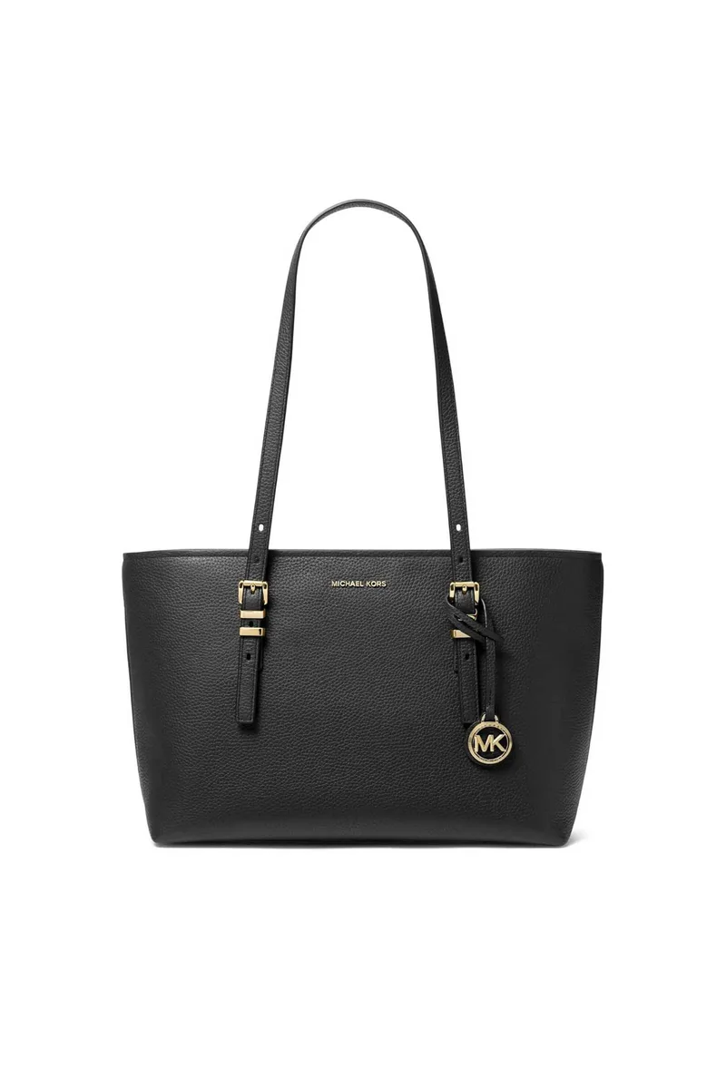 Michael Kors γυναικεία δερμάτινη τσάντα tote με μεταλλικό λογότυπο "Quinn" - 30T5GQNT2L Μαύρο