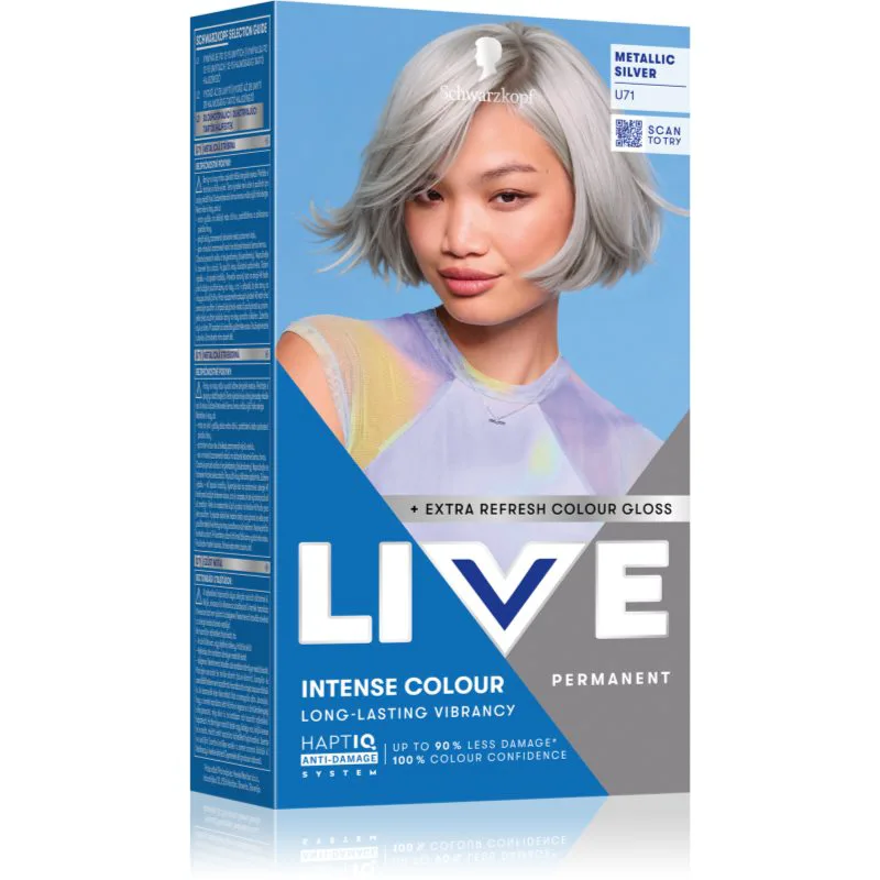 Schwarzkopf LIVE Intense Colour μόνιμη βαφή μαλλιών απόχρωση U71 Metallic Silver 1 τμχ