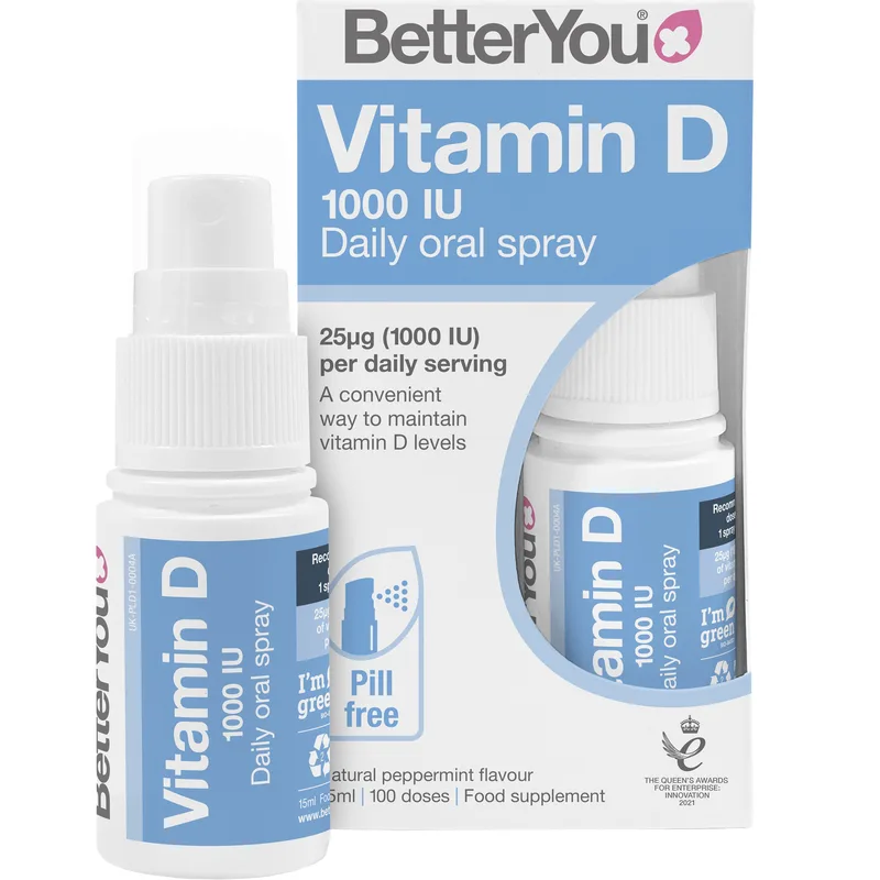 BetterYou Vitamin D 1000IU Daily Oral Spray Συμπλήρωμα Διατροφής Βιταμίνης D3 σε Μορφή Spray για Καλή Υγεία Οστών, Δοντιών & Ενίσχυση του Ανοσοποιητικού με Γεύση Μέντας 15ml