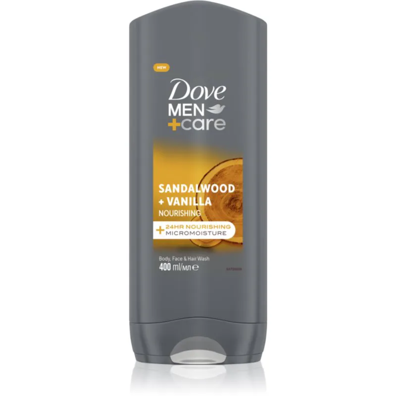 Dove Men+Care Sandalwood&Vanilla τζελ για ντους Για πρόσωπο, σώμα και μαλλιά για άντρες 400 ml