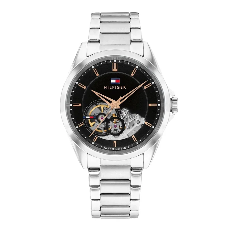 TOMMY HILFIGER Baker Automatic Black Dial Silver Stainless Steel Bracelet 1710718