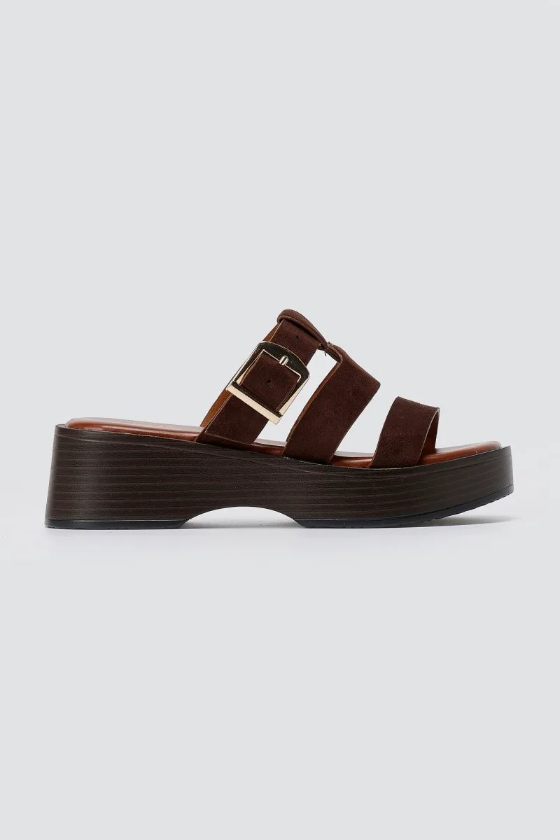ERYNN Platform Sandals Buckle Strap - 903-622 - Brown Suede