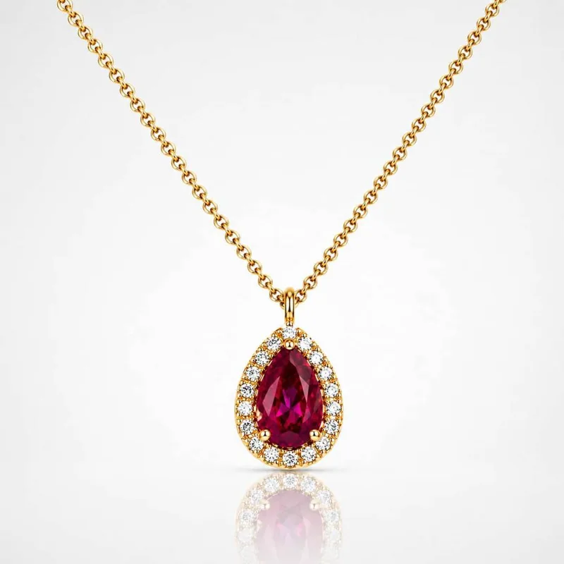 Κολιέ Ροζέτα Σταγόνα 9Κ με Ruby Red Ζιργκόν