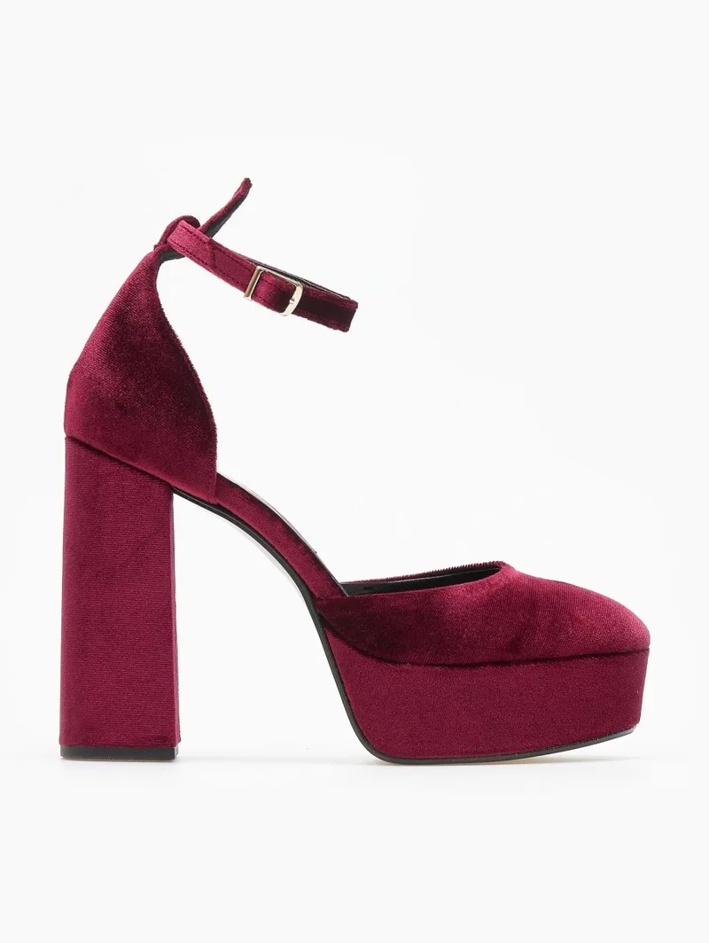 TFP Velvet Platform Ankle Strap Pumps - 3571 - Bordeaux