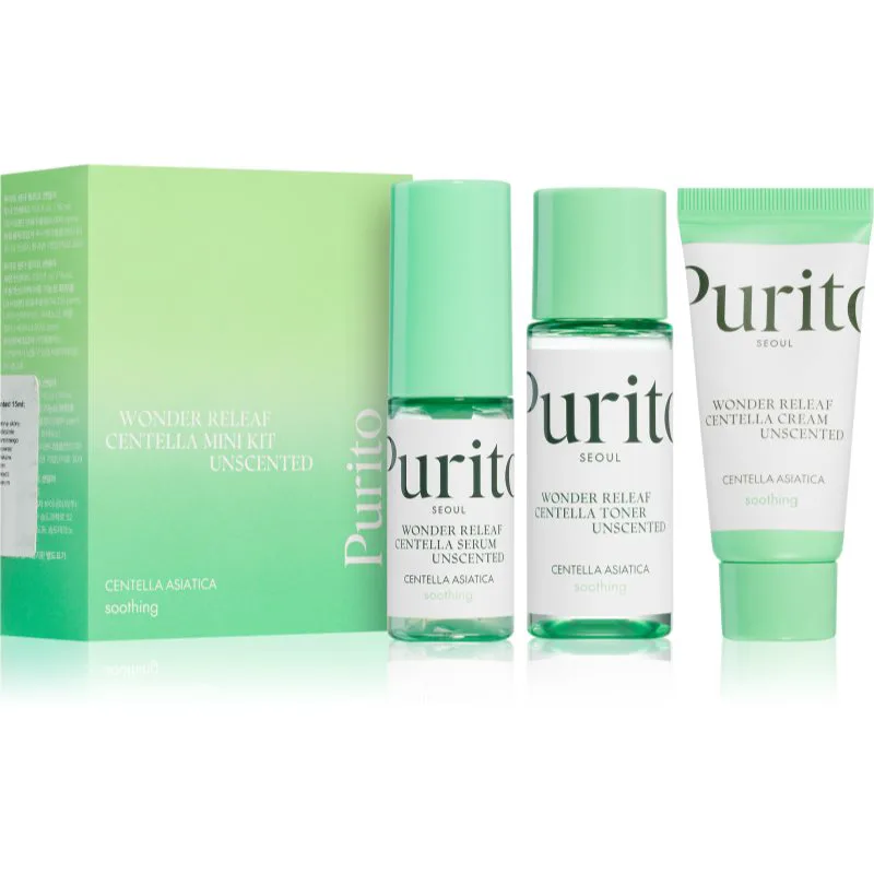 Purito Wonder Releaf Centella Mini Kit Unscented σετ ταξιδιού για ευαίσθητη και ερεθισμένη επιδερίδα