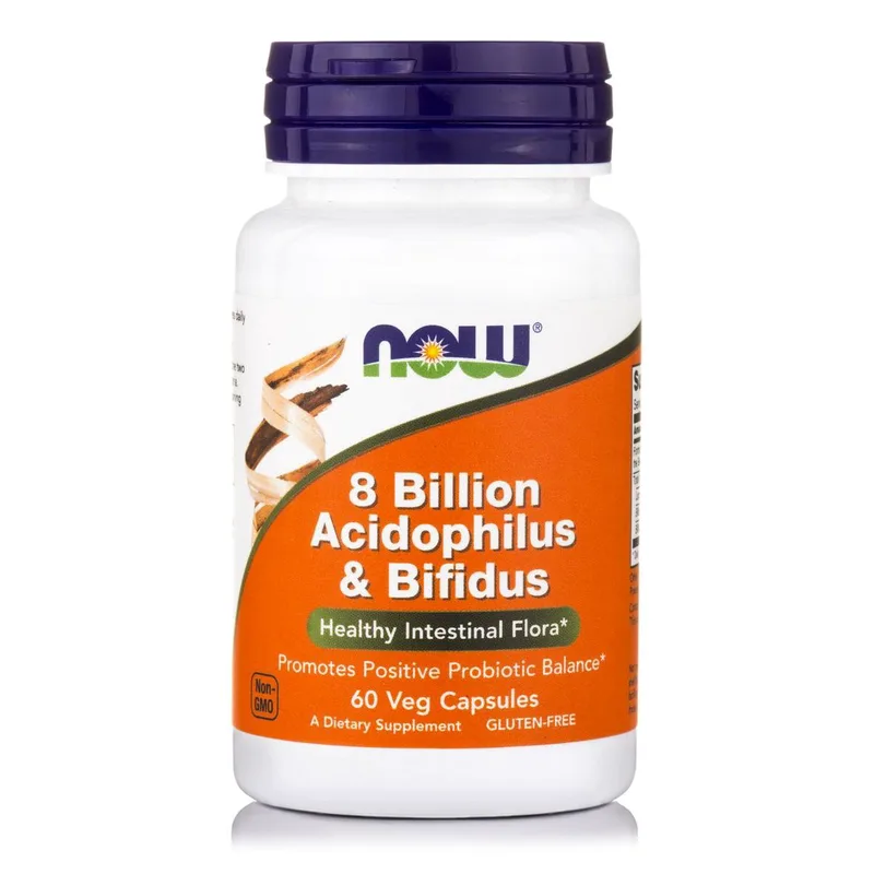 Now Foods 8 Billion Acidophilus & Bifidus Συμπλήρωμα Διατροφής Προβιοτικών Στελεχών για την Αντιμετώπιση Γαστροπεπτικών Διαταραχών & Ενίσχυση της Εντερικής Χλωρίδας 60caps