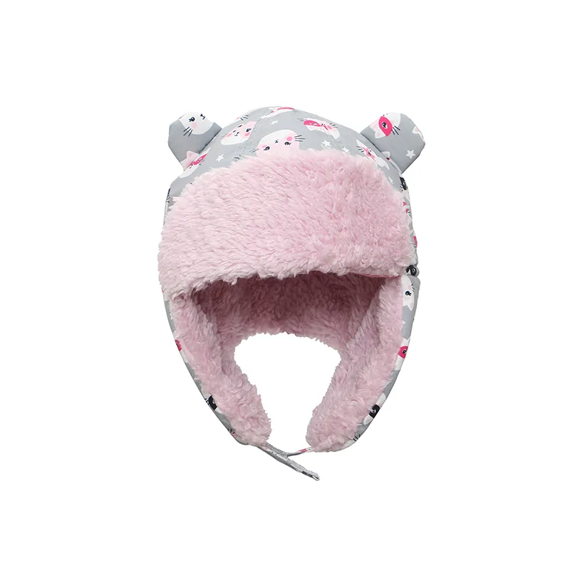 Αδιάβροχο Σκουφάκι Fleece-Sherpa 2-4 Χρονών Trapper Hat Cat Flapjackkids FJKTH745M (Ύφασμα: Fleece, Χρώμα: Ροζ) - FlapJackKids - FJKTH745M