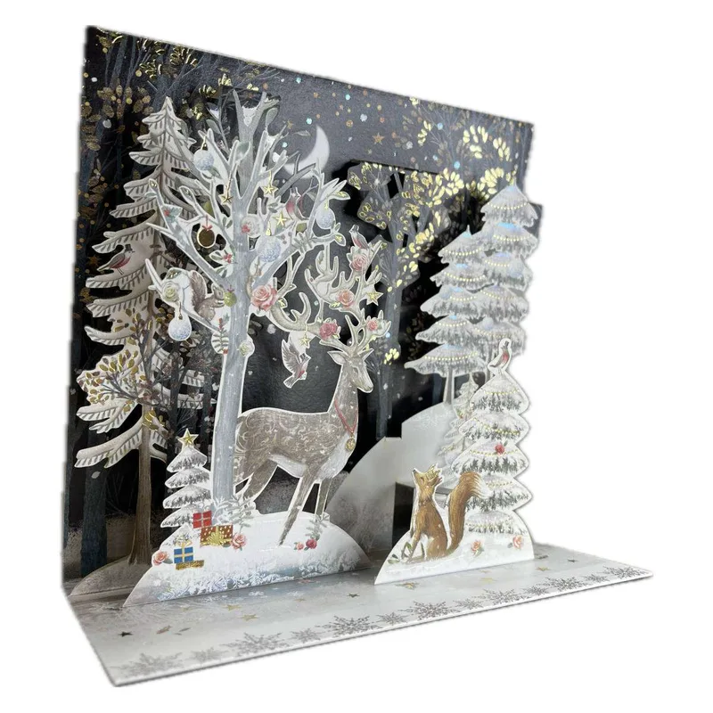 Pictura Xmas 3D Αναδυόμενη Κάρτα Tάρανδος στο Χιονισμένο Δάσος PI22520