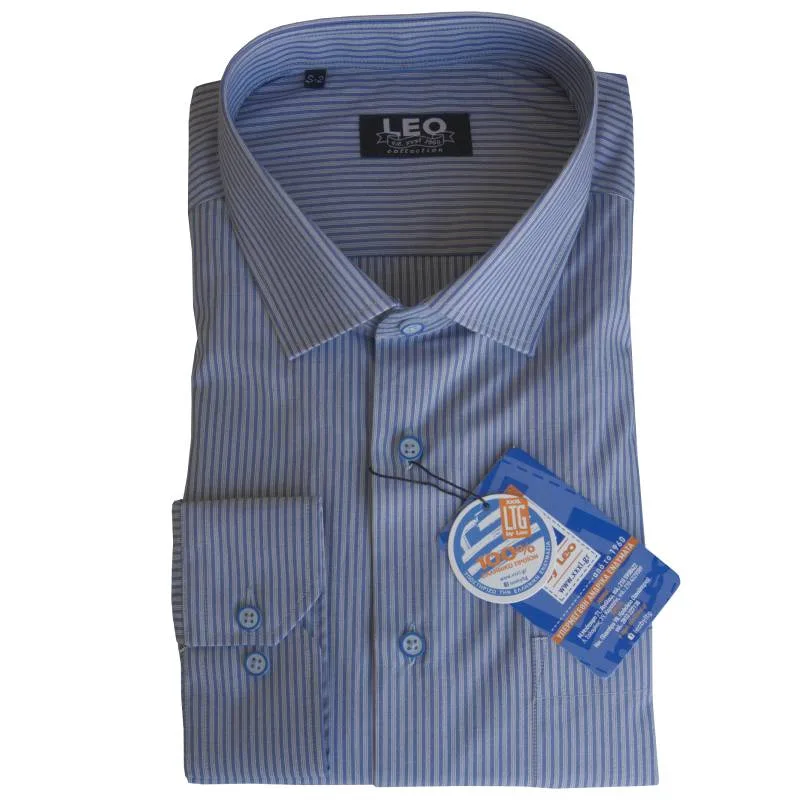 Πουκάμισο ριγέ "Formal Stripe" γαλλικής ραφής by Leo Collection - Ship Cove Blue